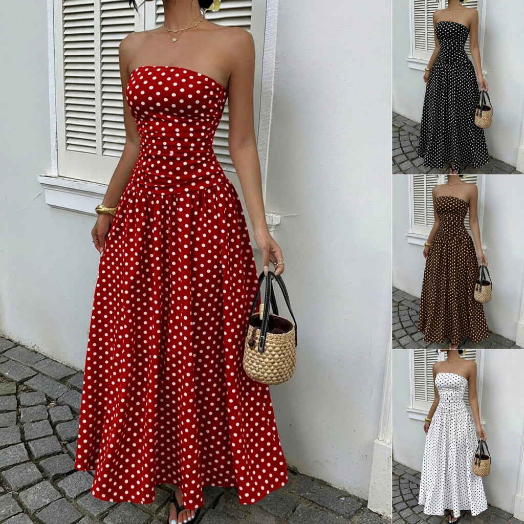 Ladies’ Polka Dot Off-Shoulder Dress – Perfect for Party, Beach, or Work