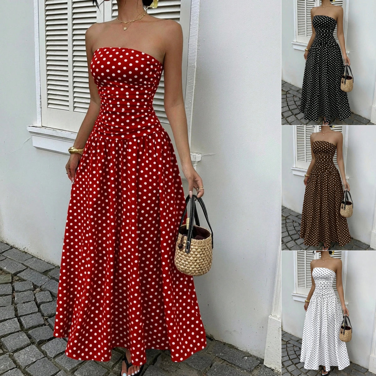 Ladies’ Polka Dot Off-Shoulder Dress – Perfect for Party, Beach, or Work