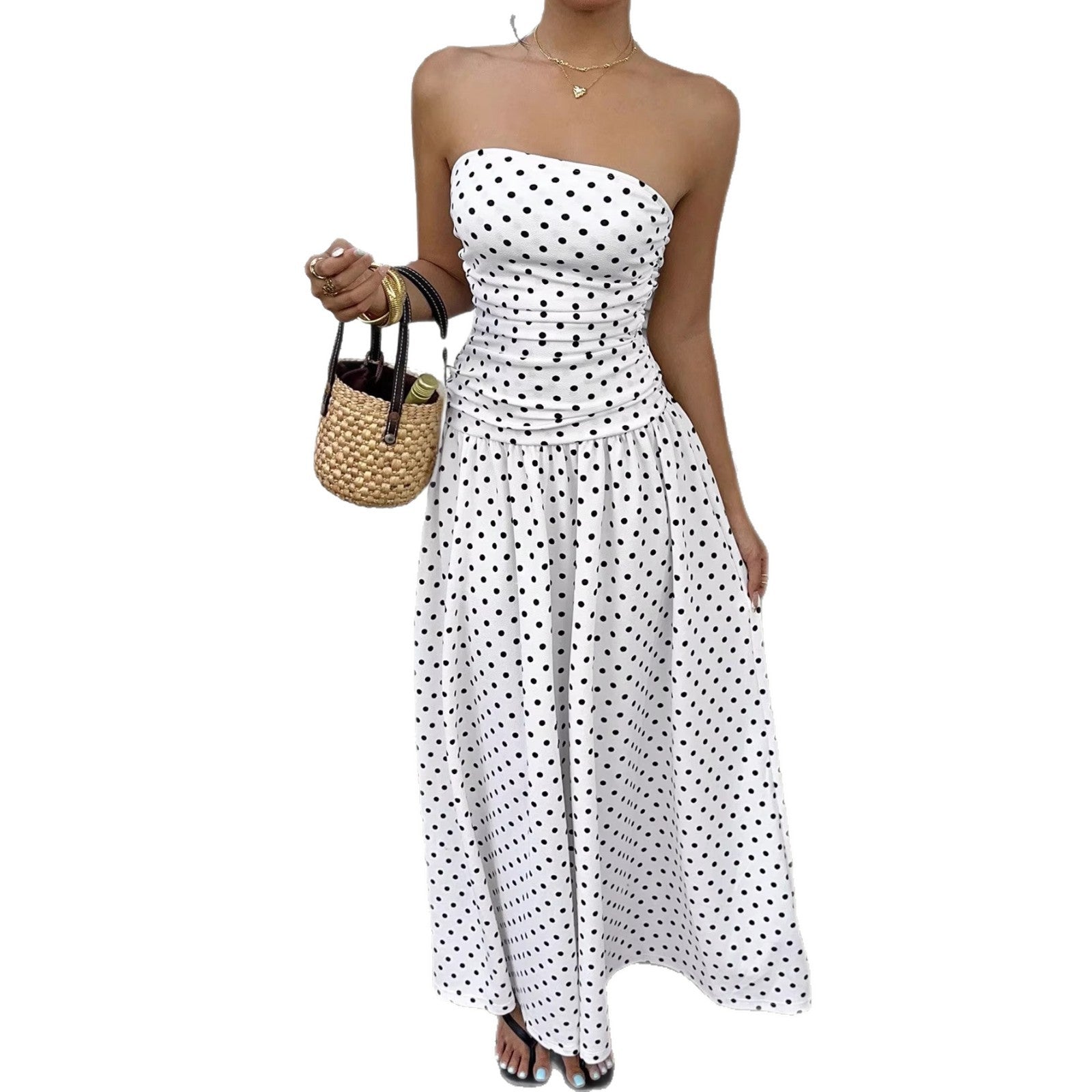 Ladies’ Polka Dot Off-Shoulder Dress – Perfect for Party, Beach, or Work