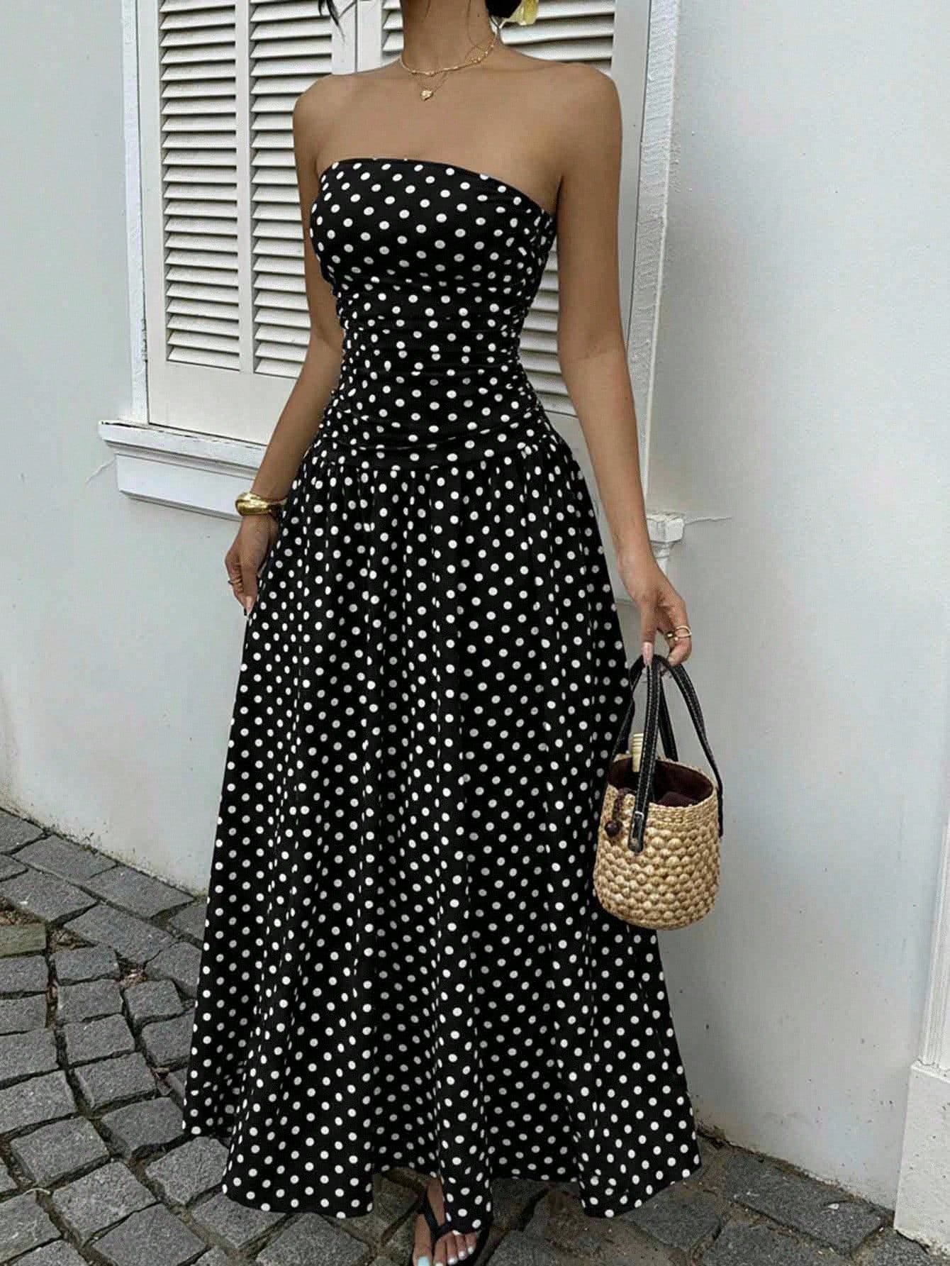 Ladies’ Polka Dot Off-Shoulder Dress – Perfect for Party, Beach, or Work