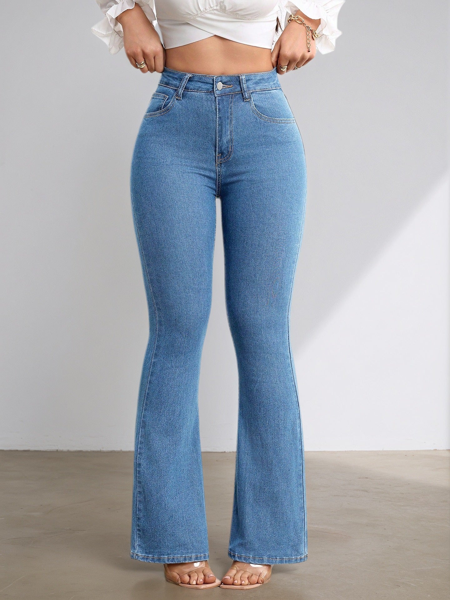 Chic High-Waist Flared Denim Jeans – Stretchy, Effortlessly Stylish for European & American Girls