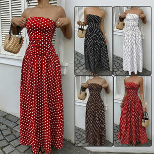 Ladies’ Polka Dot Off-Shoulder Dress – Perfect for Party, Beach, or Work