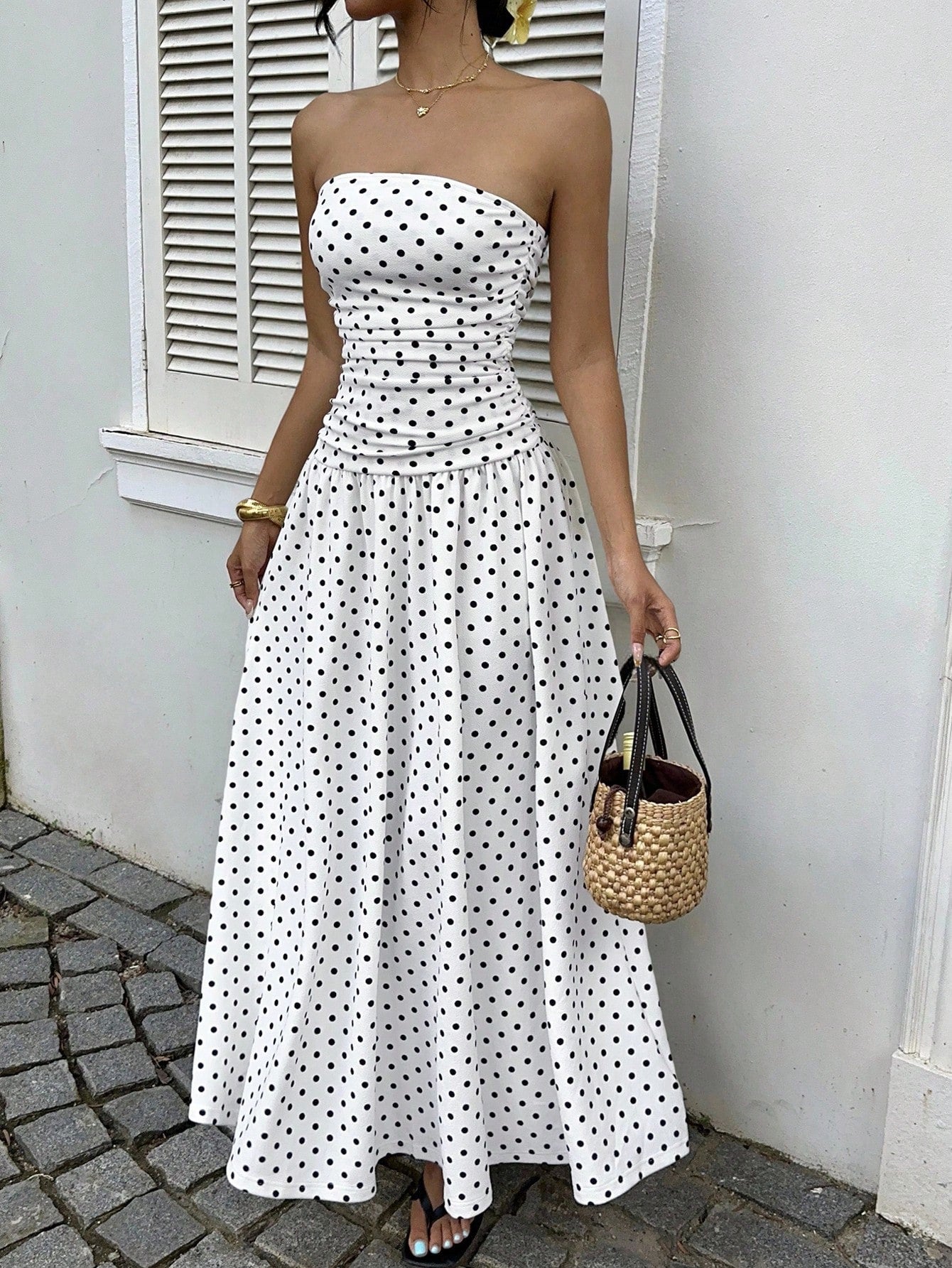 Ladies’ Polka Dot Off-Shoulder Dress – Perfect for Party, Beach, or Work