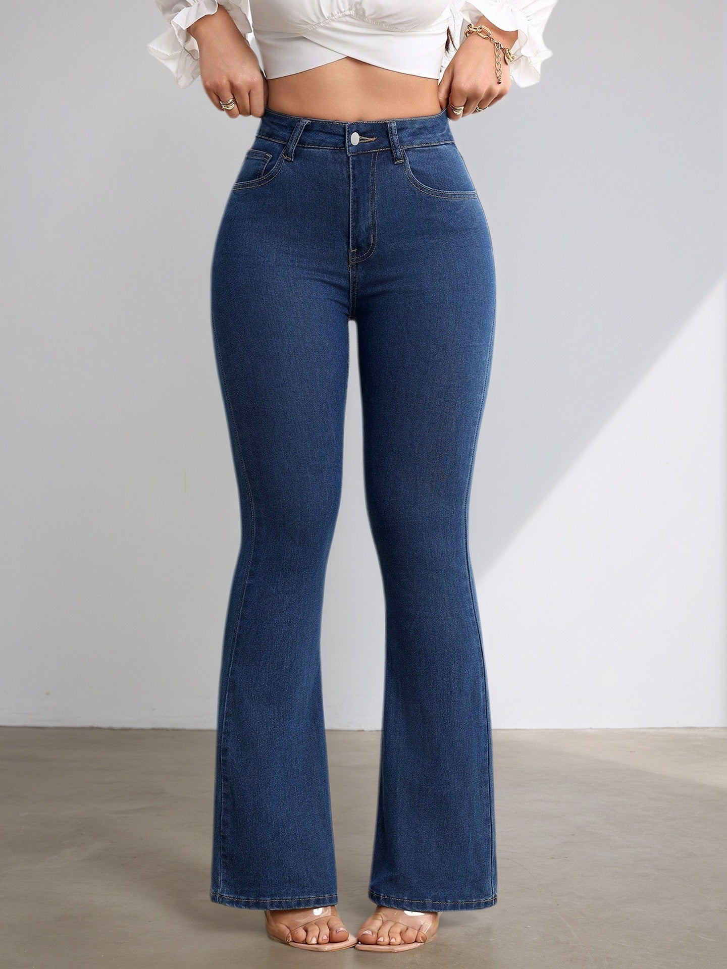 Chic High-Waist Flared Denim Jeans – Stretchy, Effortlessly Stylish for European & American Girls