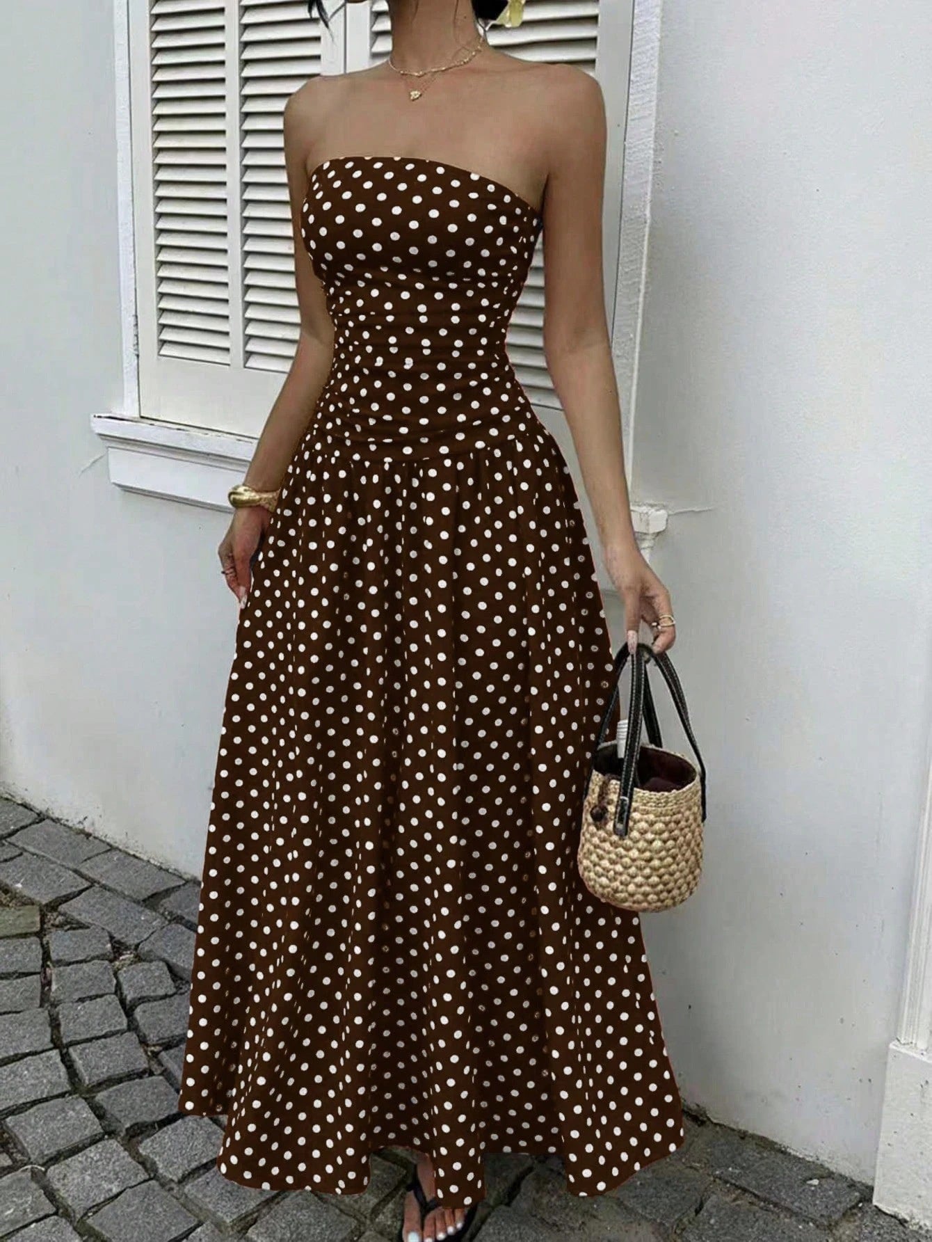 Ladies’ Polka Dot Off-Shoulder Dress – Perfect for Party, Beach, or Work