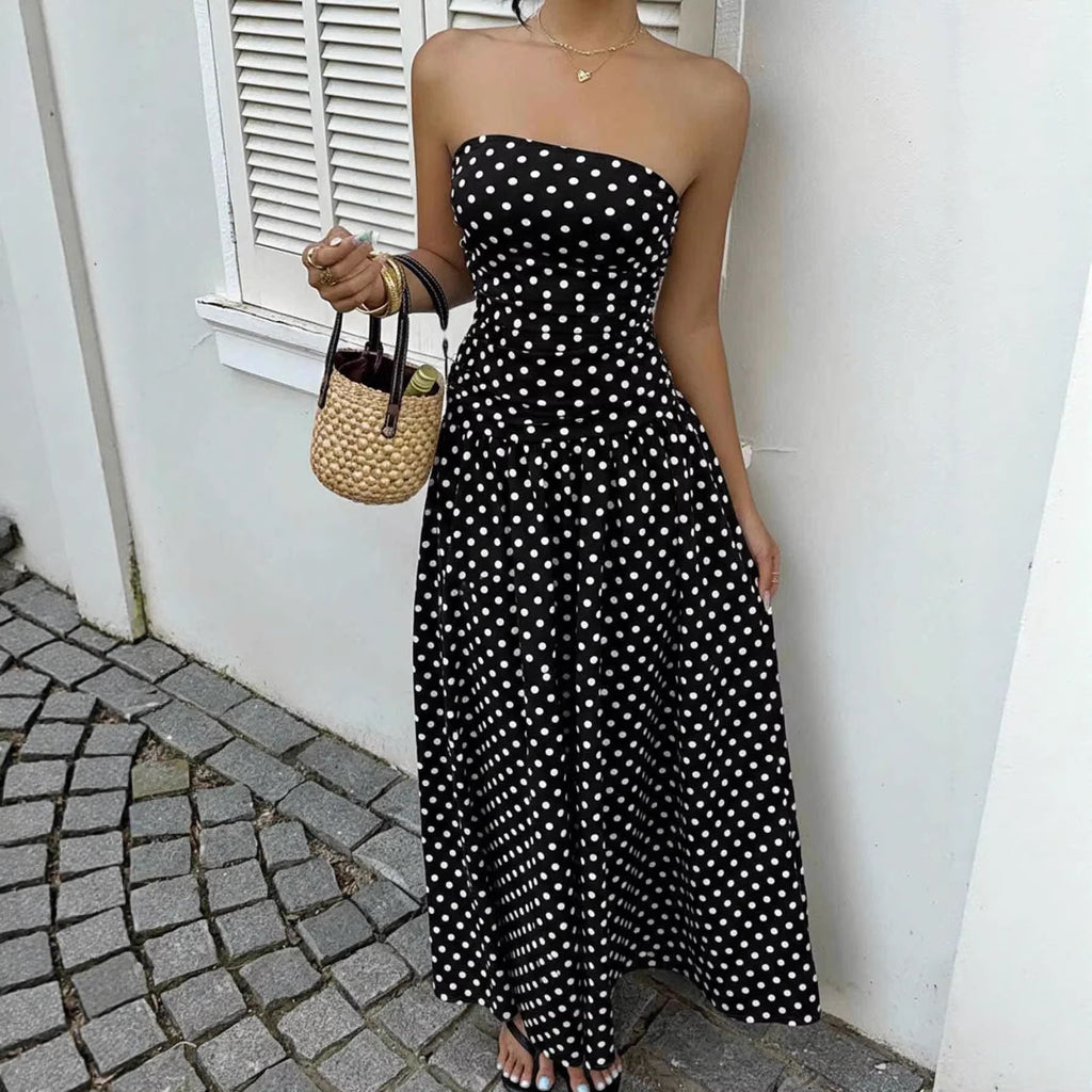 Ladies’ Polka Dot Off-Shoulder Dress – Perfect for Party, Beach, or Work