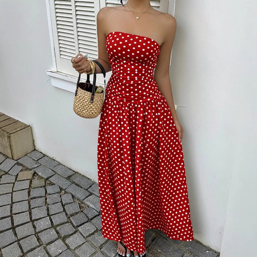 Ladies’ Polka Dot Off-Shoulder Dress – Perfect for Party, Beach, or Work