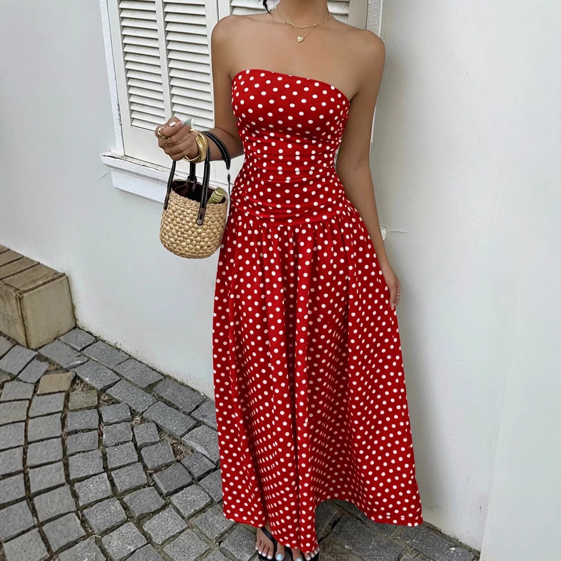 Ladies’ Polka Dot Off-Shoulder Dress – Perfect for Party, Beach, or Work