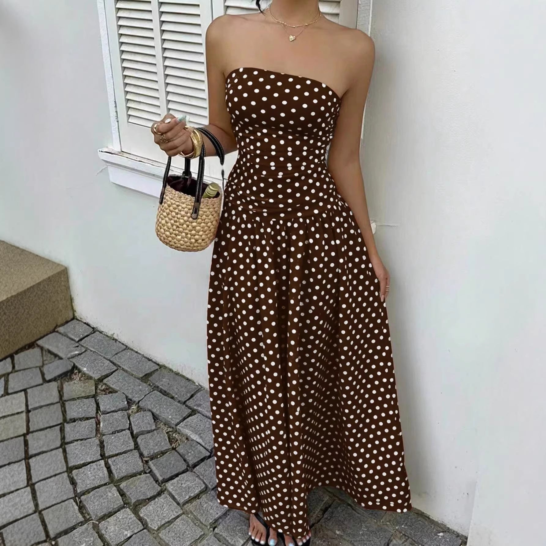 Ladies’ Polka Dot Off-Shoulder Dress – Perfect for Party, Beach, or Work