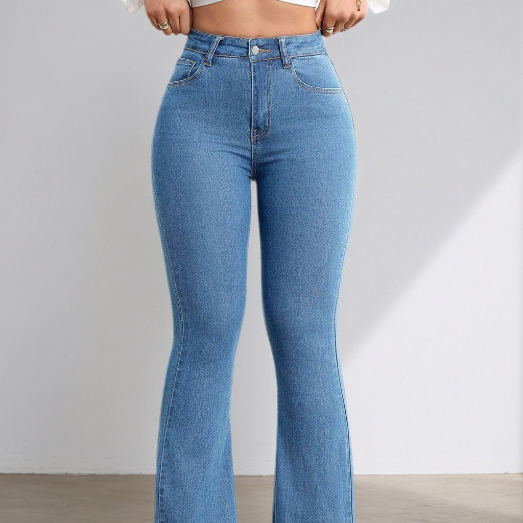 Chic High-Waist Flared Denim Jeans – Stretchy, Effortlessly Stylish for European & American Girls