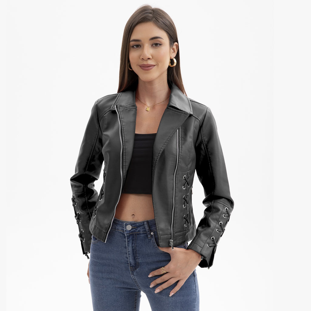 European & American Style Women’s Casual Leather Jacket – Chic and Timeless