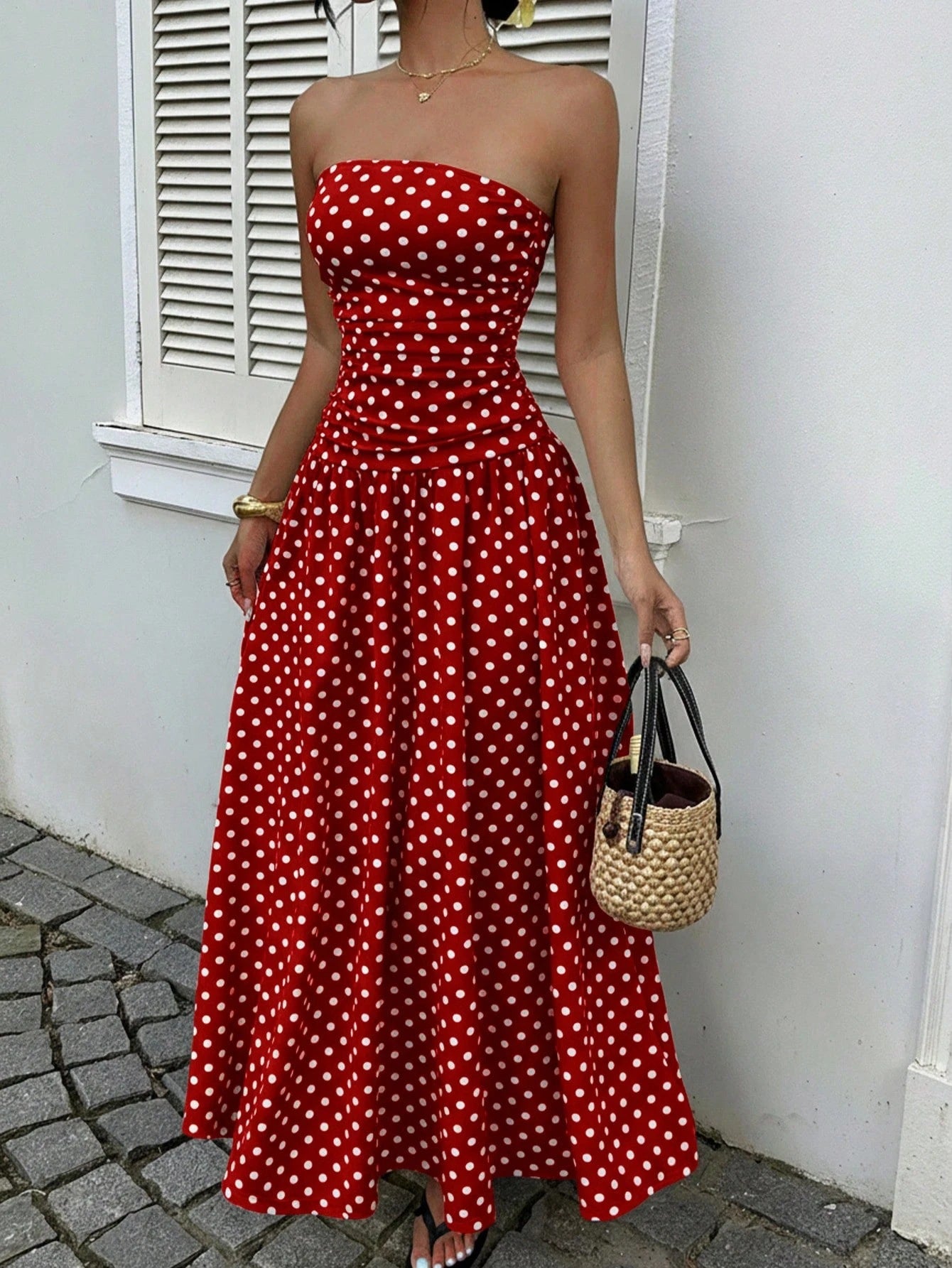 Ladies’ Polka Dot Off-Shoulder Dress – Perfect for Party, Beach, or Work